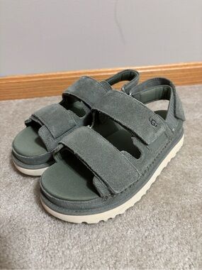 UGG Olive Green Suede Double-Strap Sandals